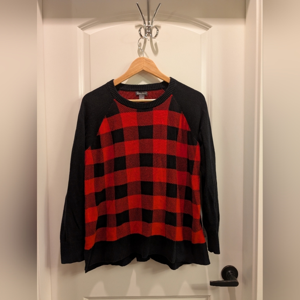 Eddie Bauer Red and Black Plaid Sweater